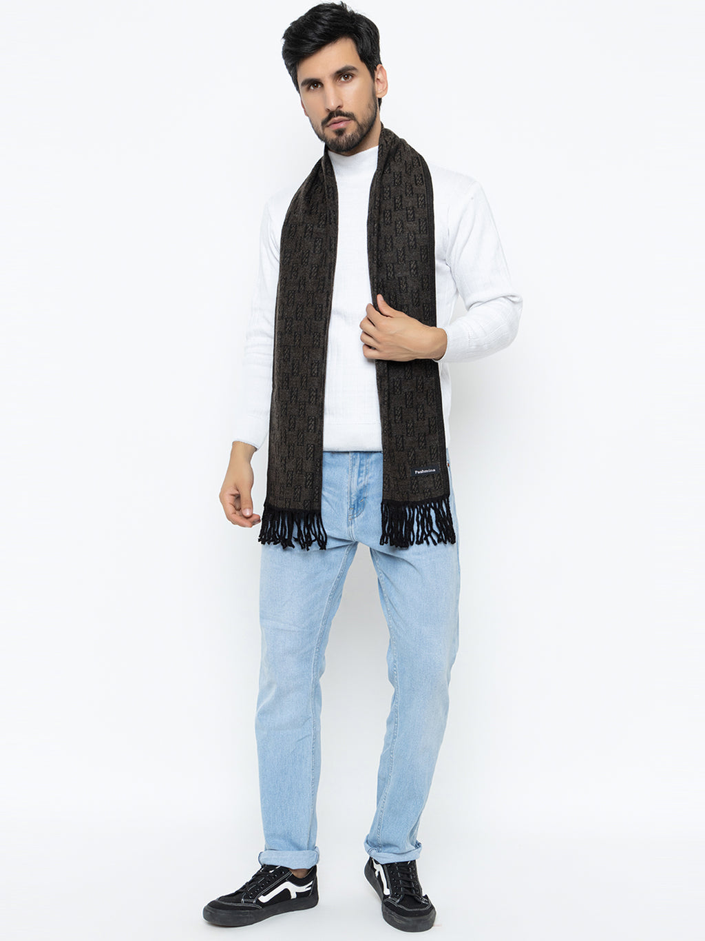 Woolen Rectangle Design Muffler- Brown | Amoldo