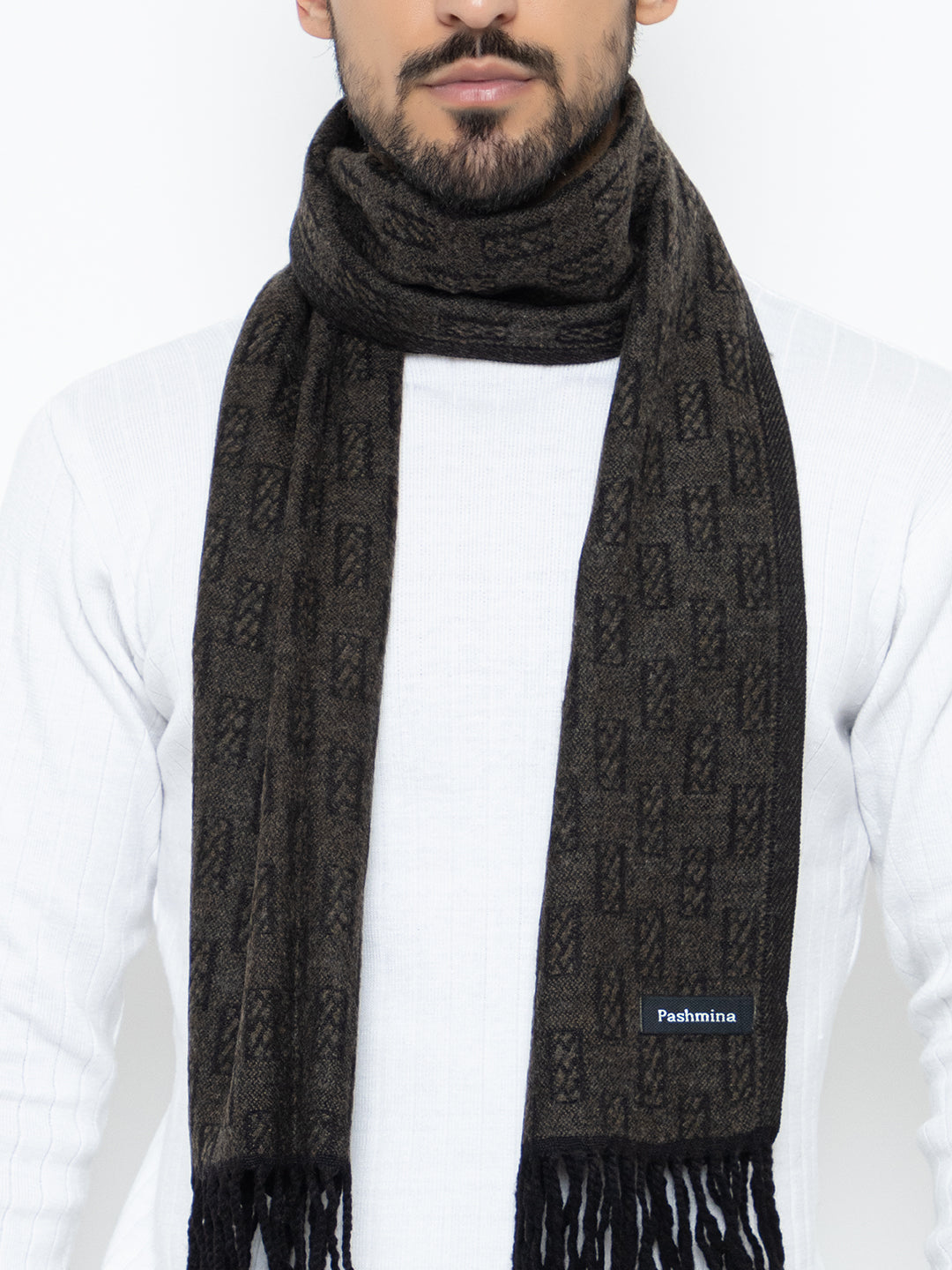 Woolen Rectangle Design Muffler- Brown | Amoldo