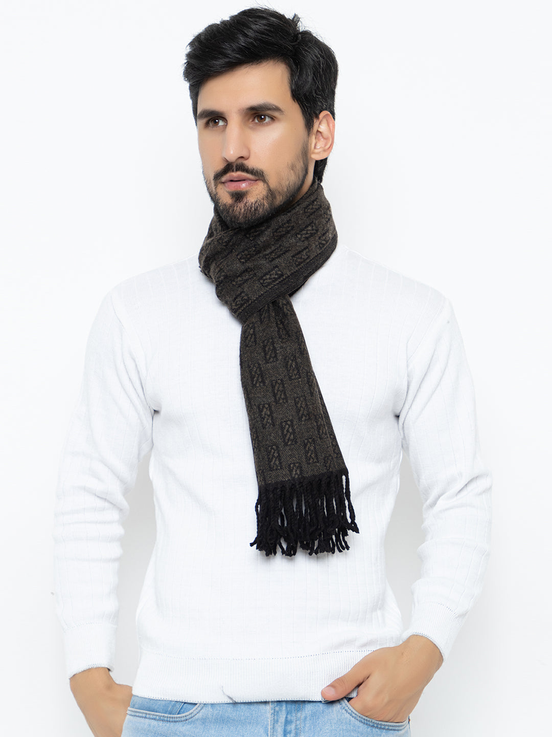 Woolen Rectangle Design Muffler- Brown | Amoldo