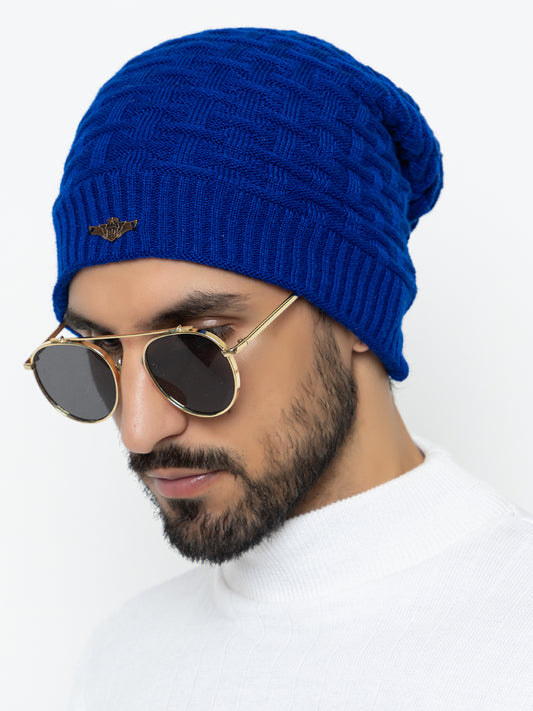 Amoldo unisex Soft and Warm Blue Winter Woolen Long Beanie cap