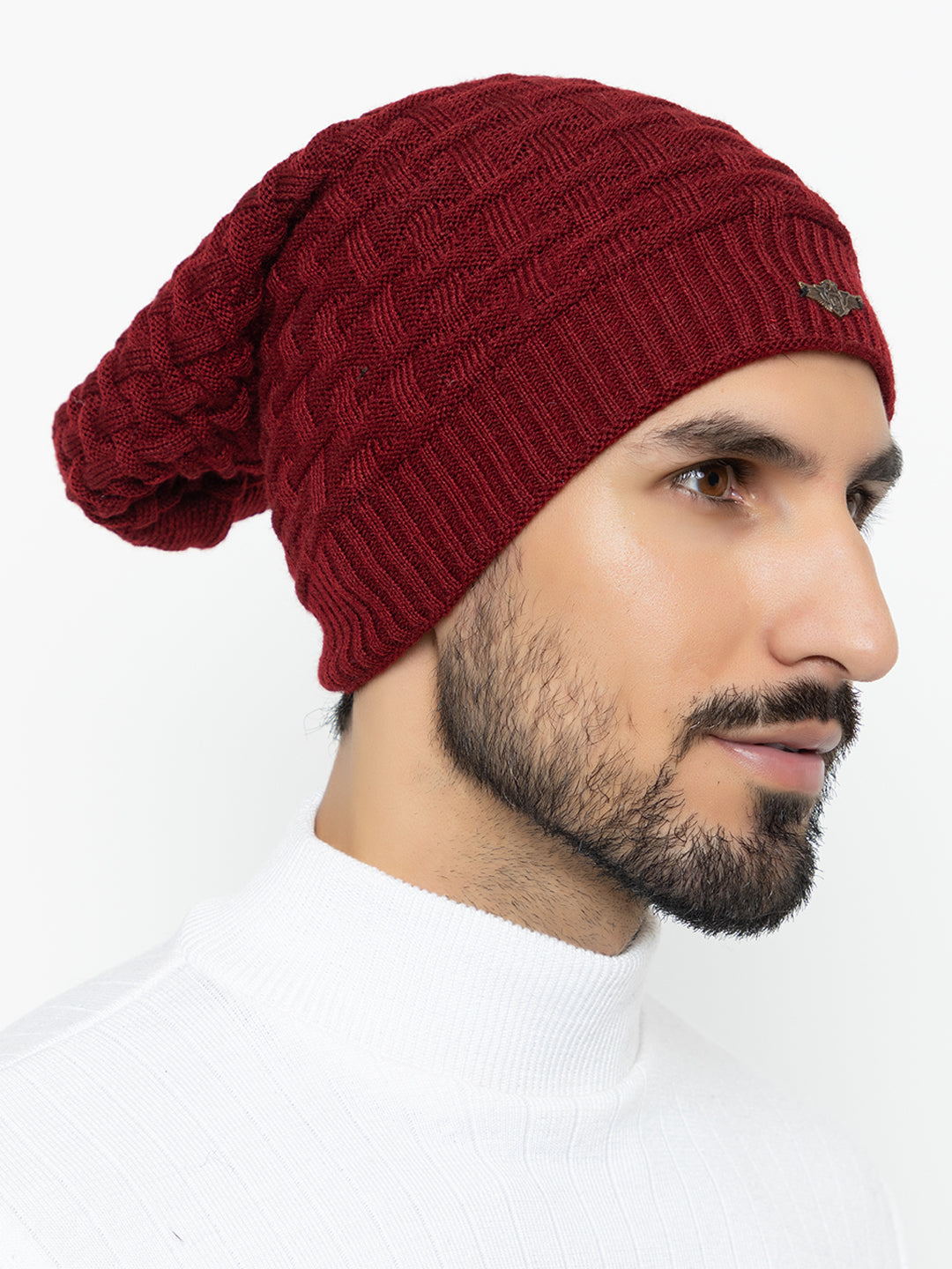 Amoldo unisex Soft and Warm Maroon Winter Woolen Long Beanie cap