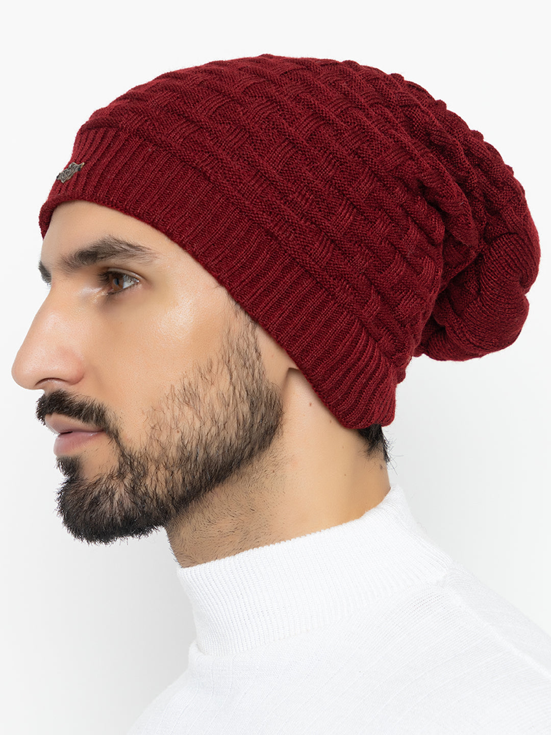 Amoldo unisex Soft and Warm Maroon Winter Woolen Long Beanie cap