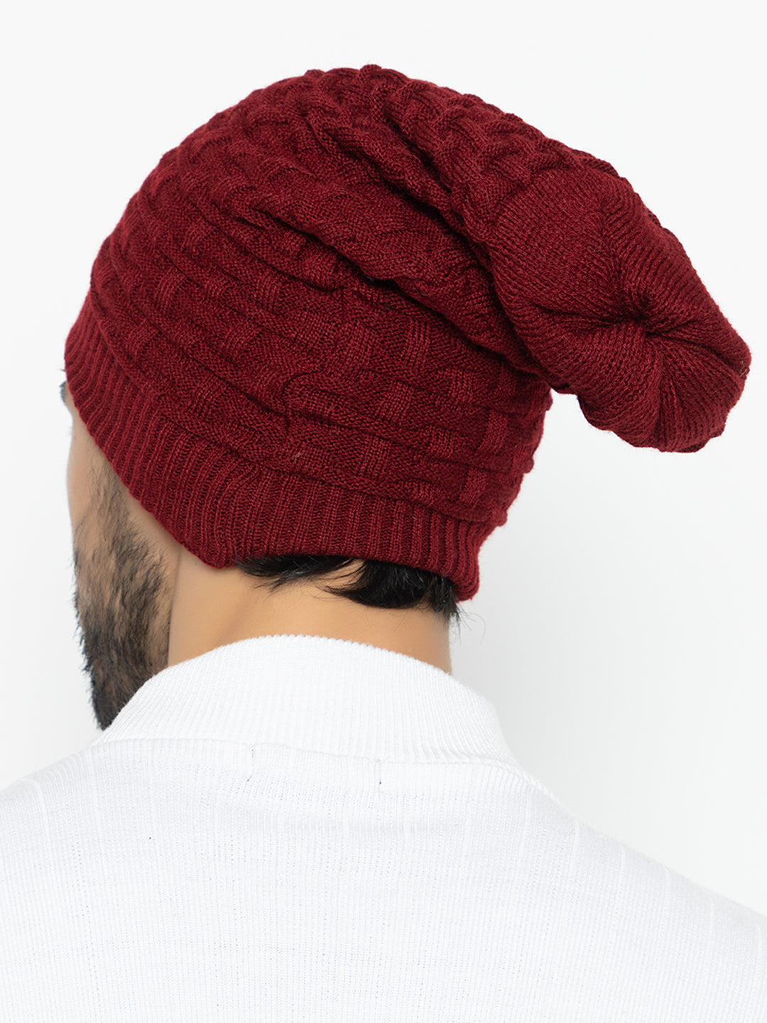 Amoldo unisex Soft and Warm Maroon Winter Woolen Long Beanie cap