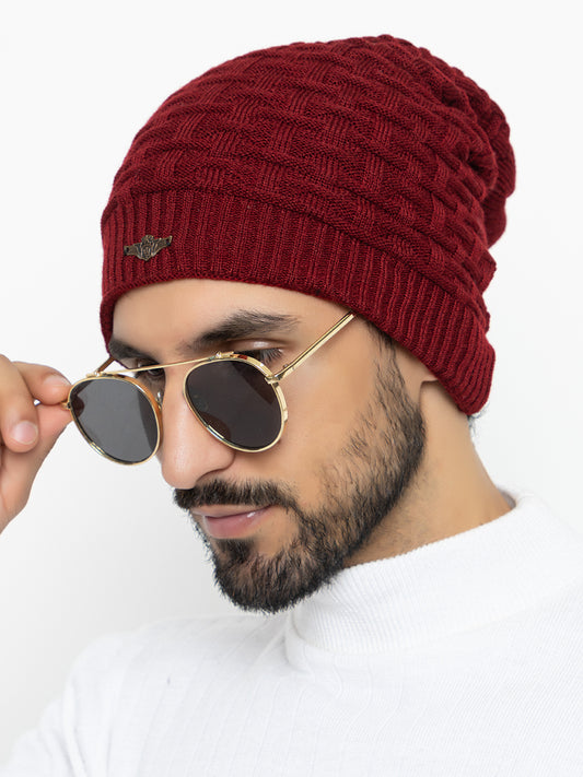 Amoldo unisex Soft and Warm Maroon Winter Woolen Long Beanie cap