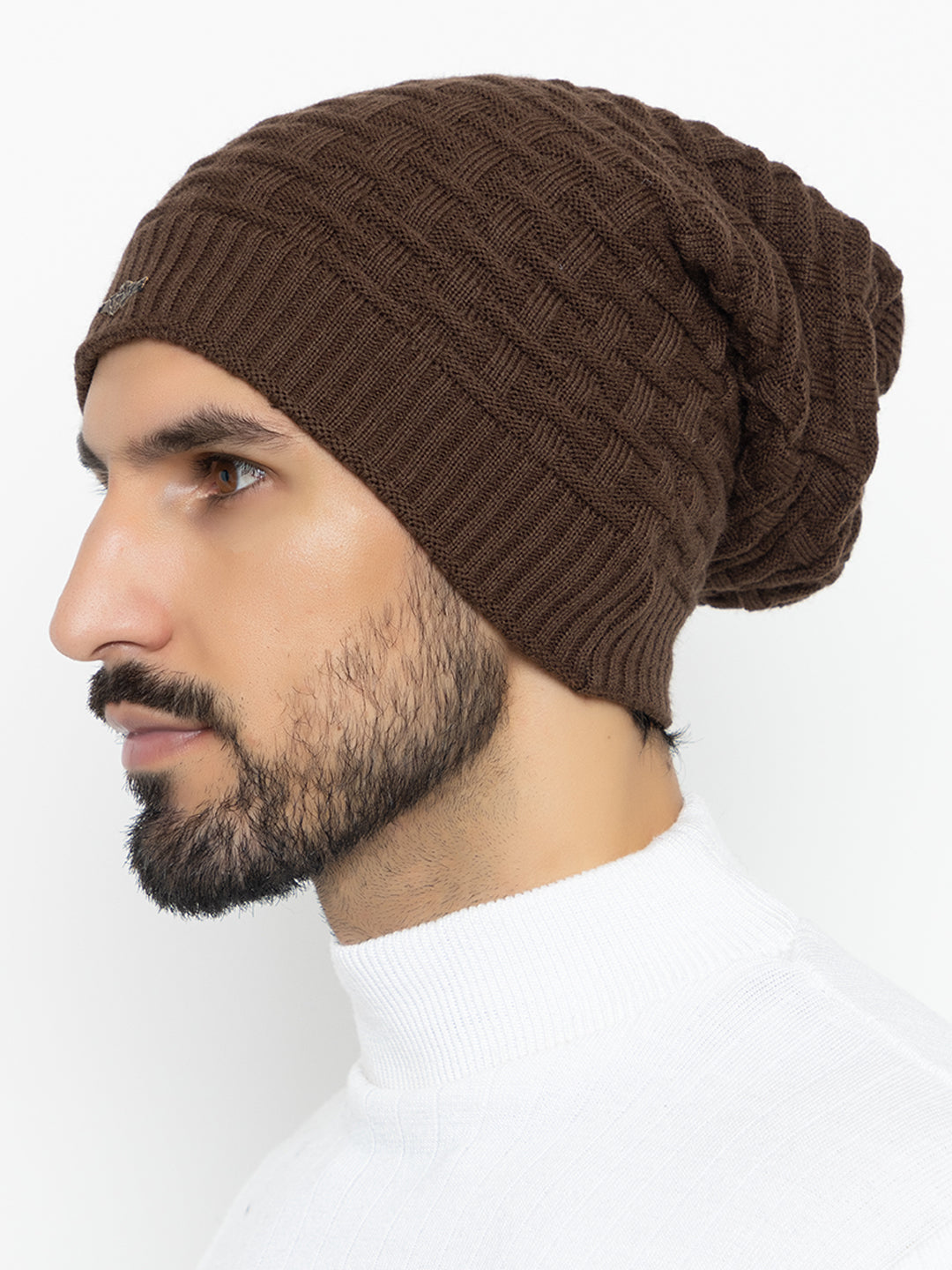 Amoldo unisex Soft and Warm Brown Winter Woolen Long Beanie cap