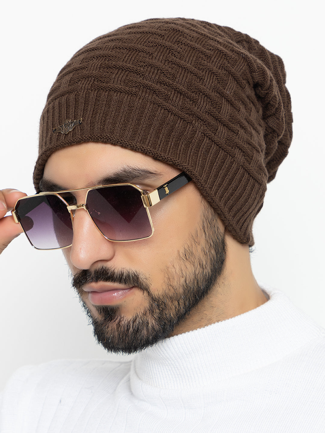 Amoldo unisex Soft and Warm Brown Winter Woolen Long Beanie cap