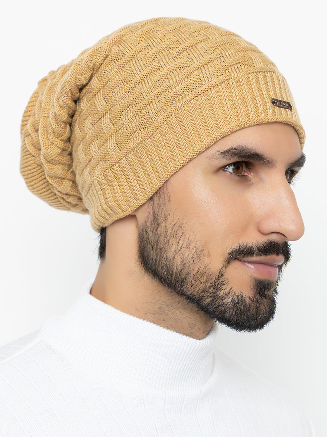 Amoldo unisex Soft and Warm Cream Winter Woolen Long Beanie cap