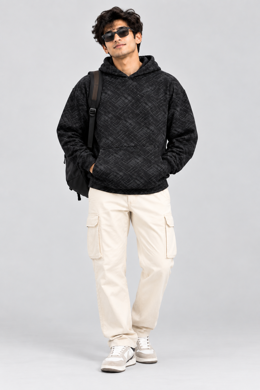 Amoldo Men's Printed Pullover Hooded Sweatshirt | 400+ GSM | Black
