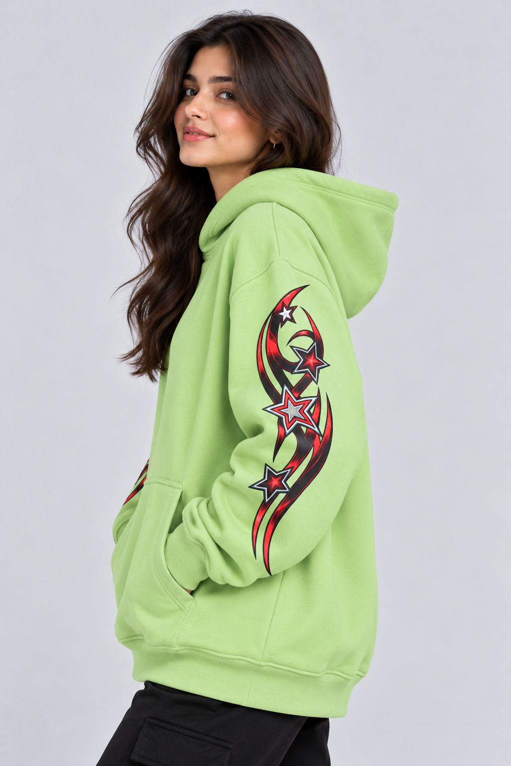Women's Oversized Hoodie with Graphic Print | 400+GSM | Light Green