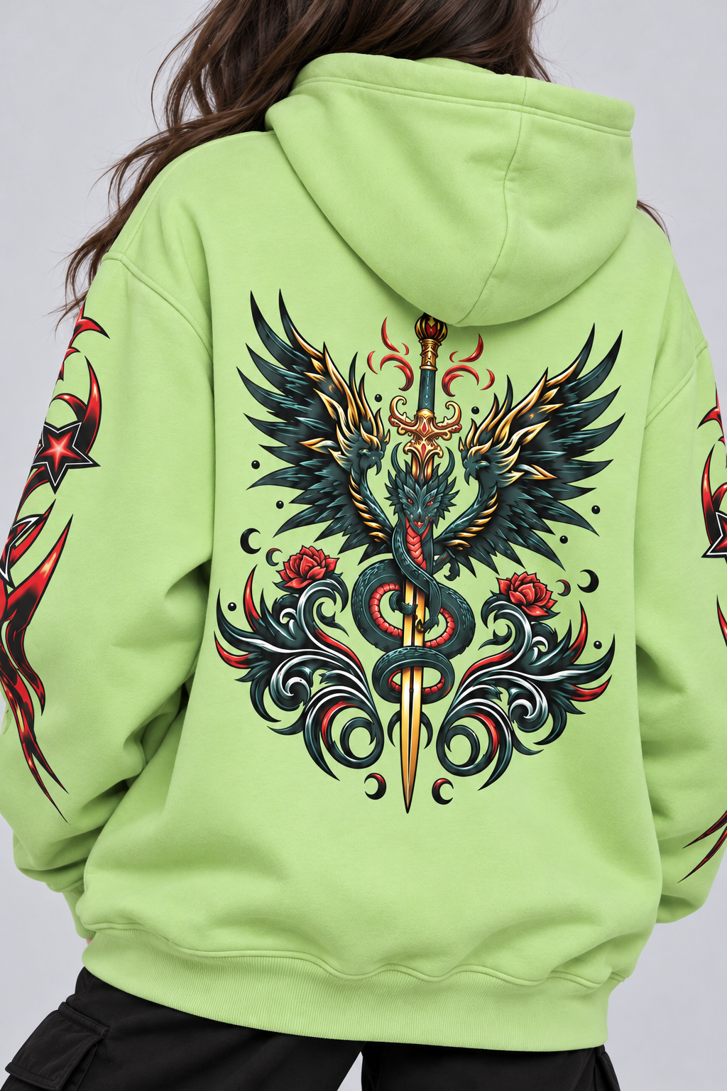 Women's Oversized Hoodie with Graphic Print | 400+GSM | Light Green