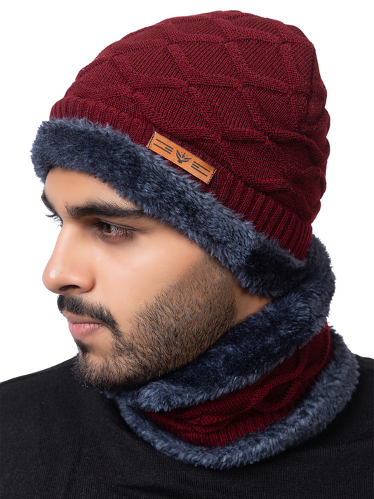 maroon beanie neck set 