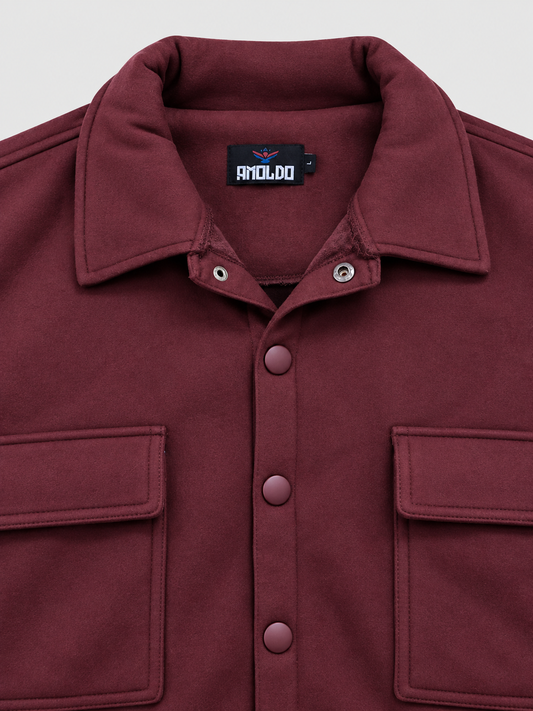 AMOLDO Men's Shacket with Snap Button Closure and Dual Chest Pockets | Velvet Fleece Lined | Wine