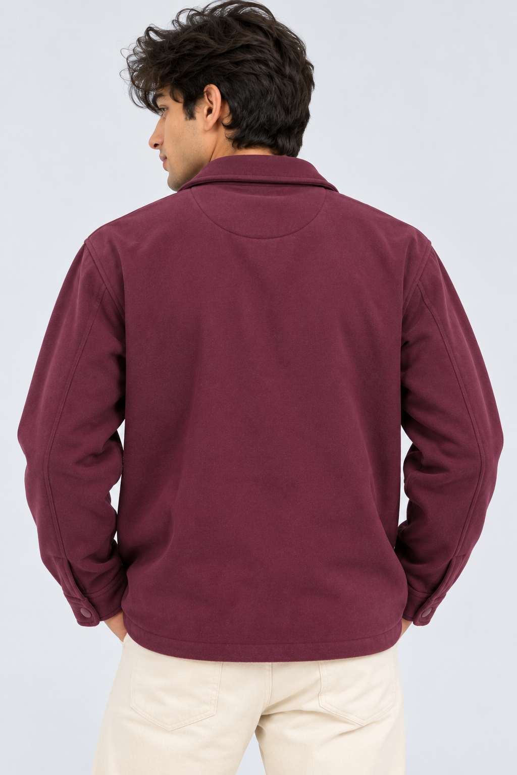 AMOLDO Men's Shacket with Snap Button Closure and Dual Chest Pockets | Velvet Fleece Lined | Wine