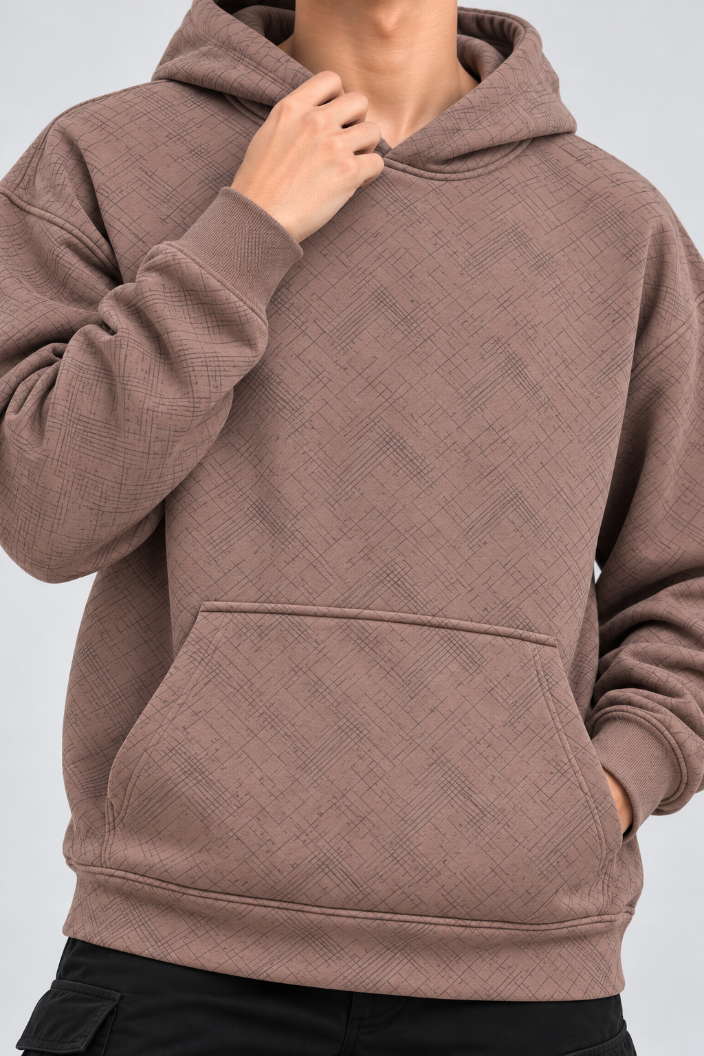 Amoldo Men's Printed Pullover Hooded Sweatshirt | 400+ GSM | Mauve