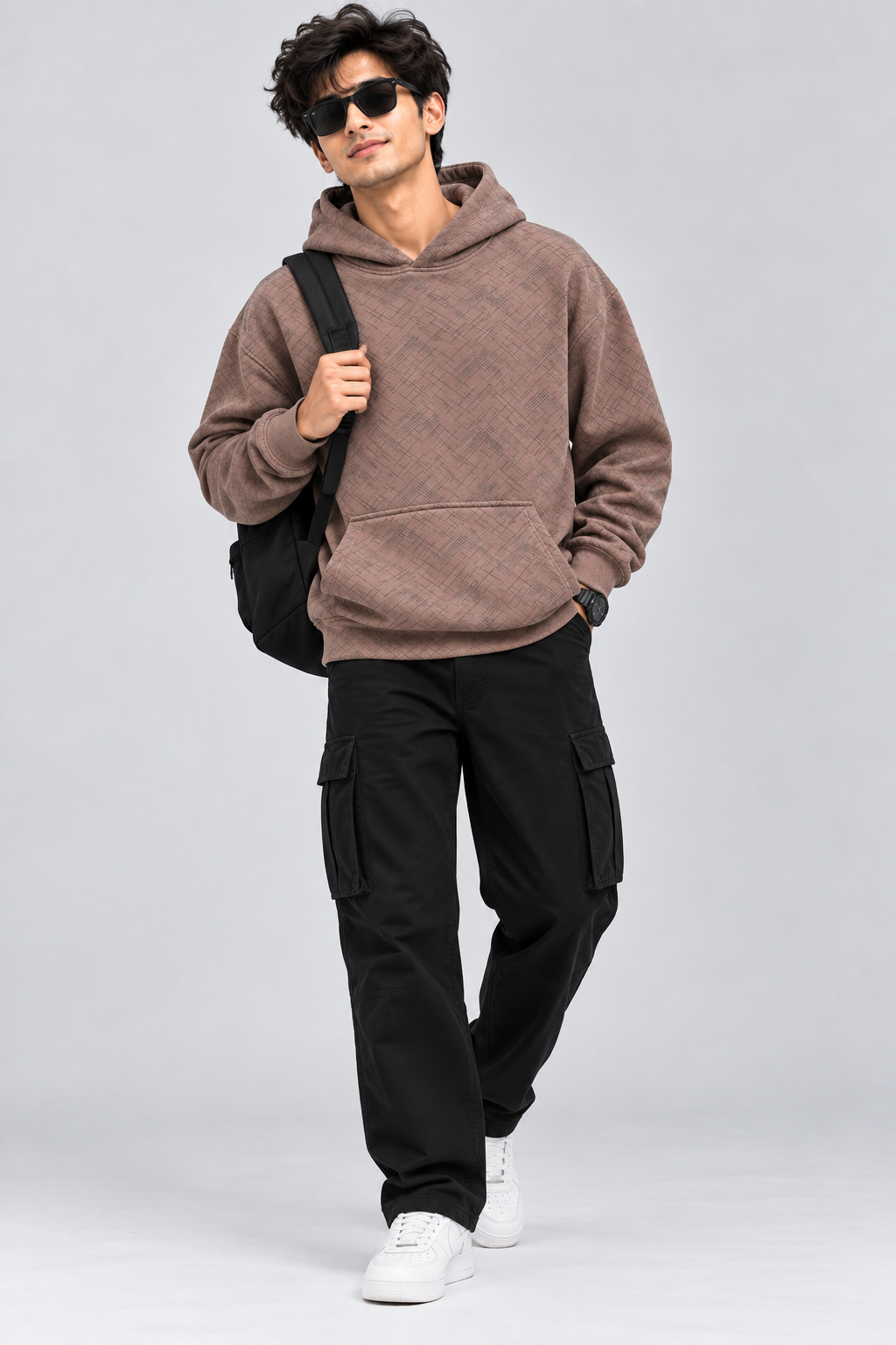 Amoldo Men's Printed Pullover Hooded Sweatshirt | 400+ GSM | Mauve