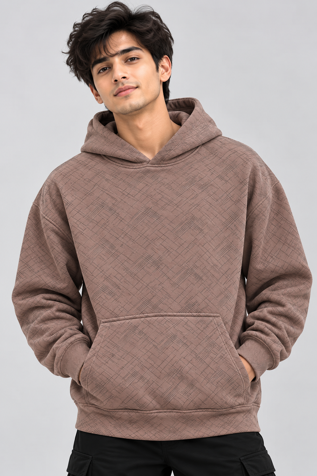 Amoldo Men's Printed Pullover Hooded Sweatshirt | 400+ GSM | Mauve