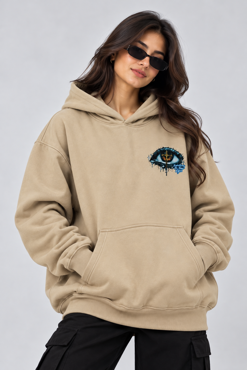 AMOLDO Women's Oversized Fleece Lined Hooded Sweatshirt | 400+ GSM | Beige