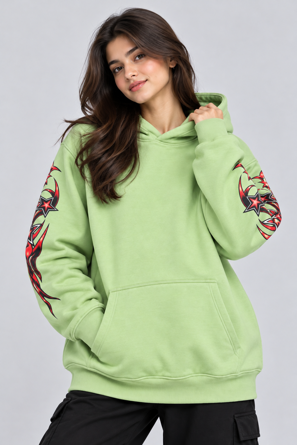 Women's Oversized Hoodie with Graphic Print | 400+GSM | Light Green