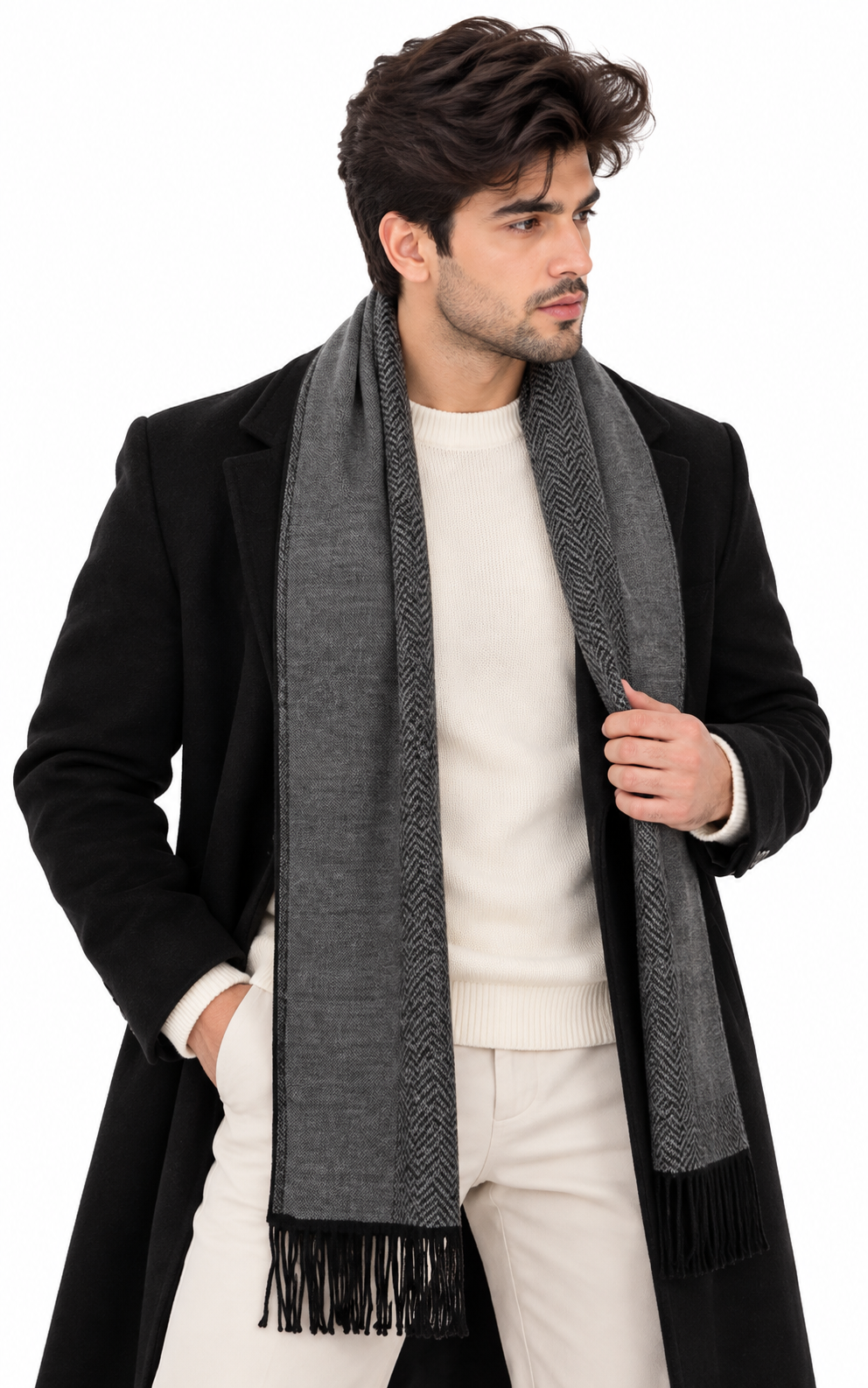 Woolen plain Muffler- Dark Grey | Amoldo