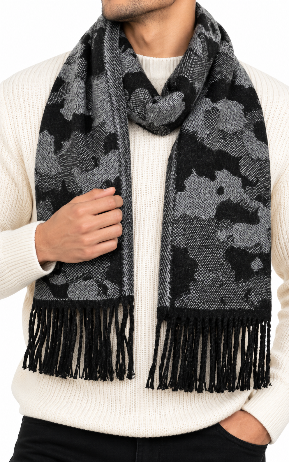 Woolen Winter Muffler - Black | Amoldo