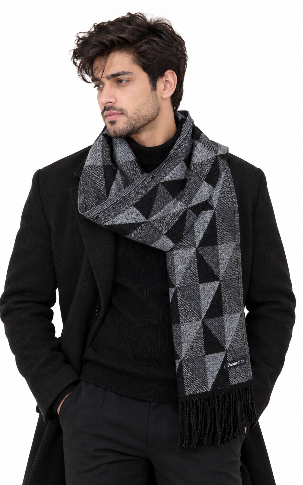 Woolen Geometric Muffler- Dark Grey | Amoldo