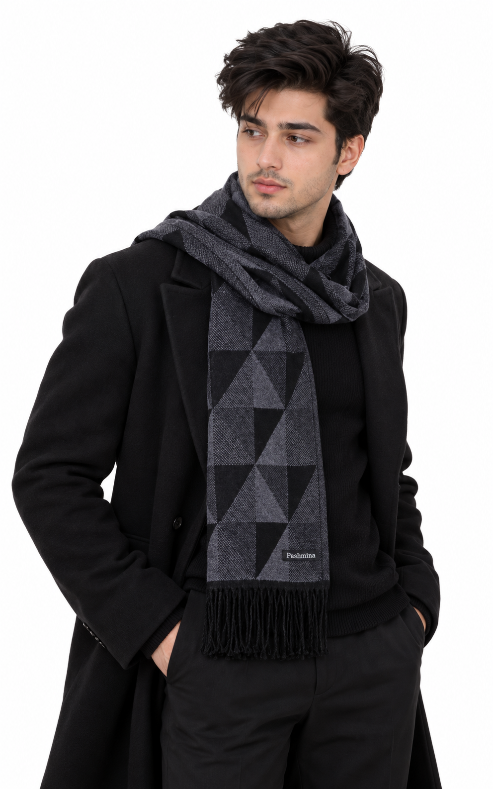 Woolen Geometric Muffler- Navy Blue | Amoldo