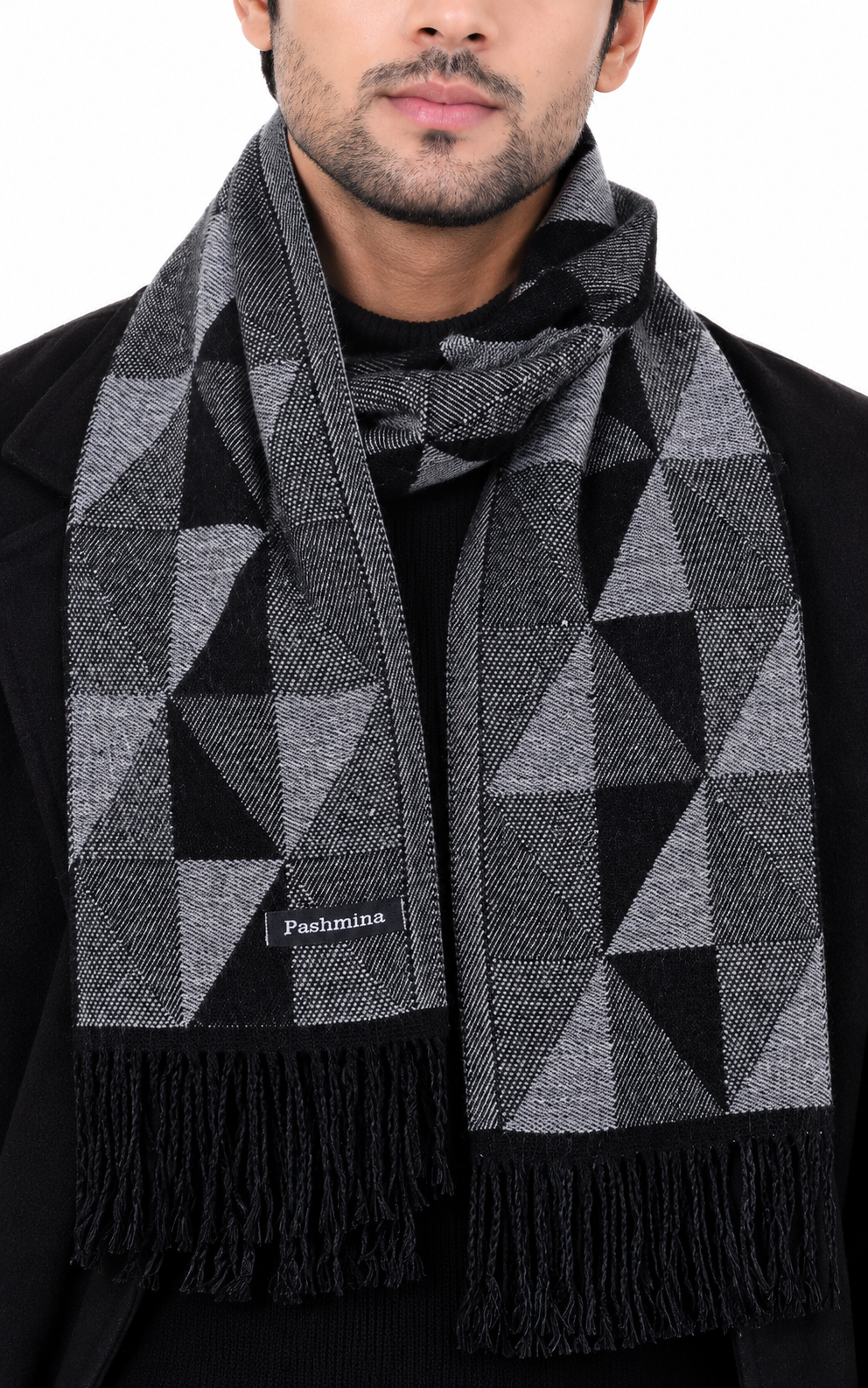 Woolen Geometric Muffler- Dark Grey | Amoldo