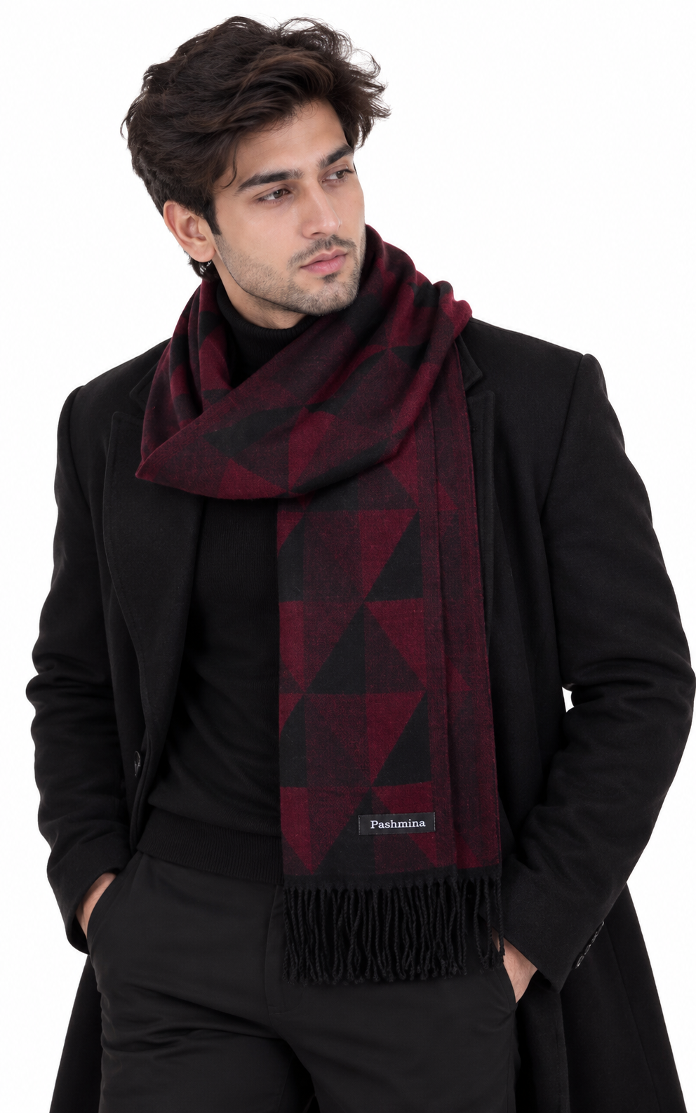 Woolen Geometric Muffler- Maroon | Amoldo