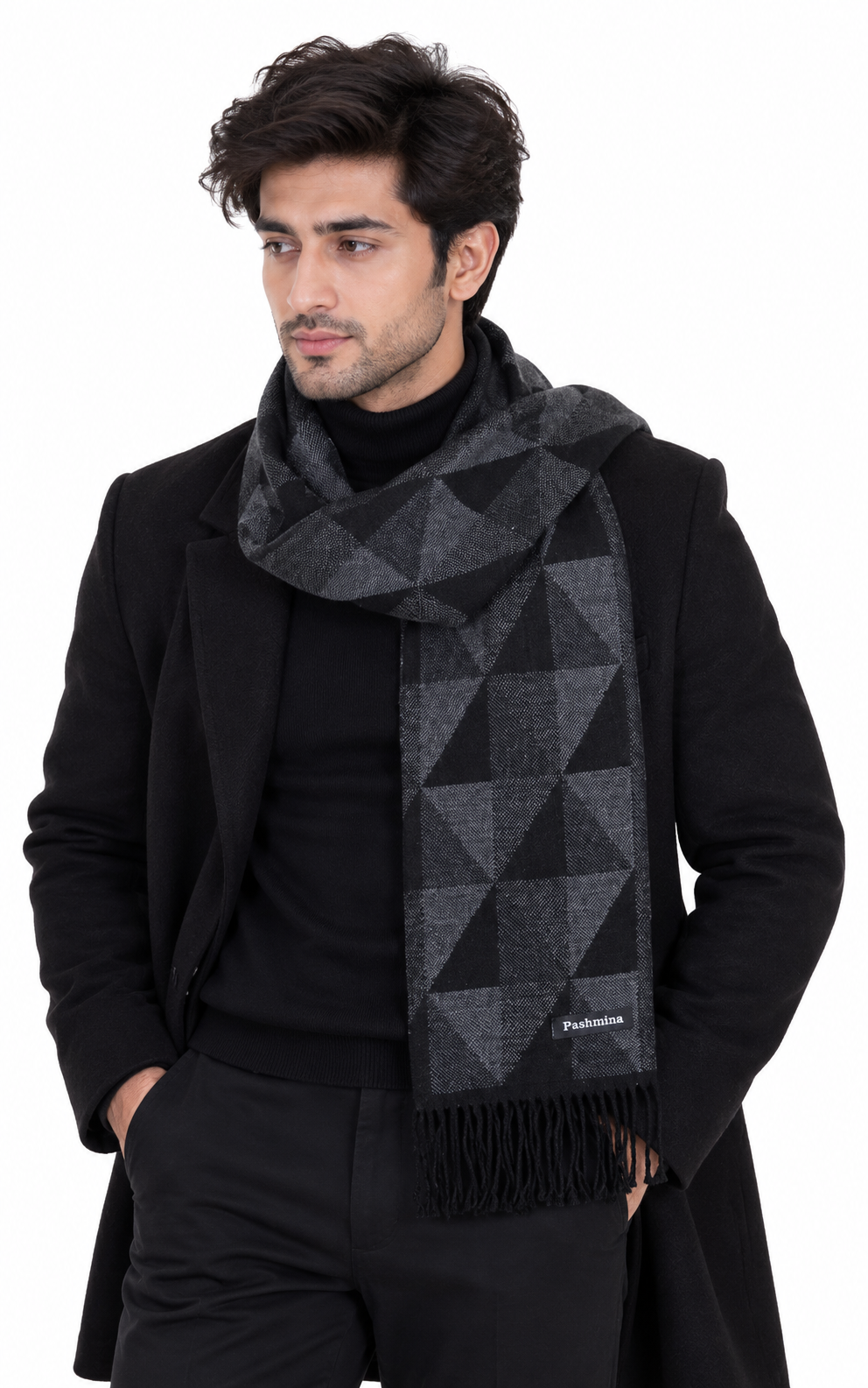 Woolen Geometric Muffler- Black | Amoldo