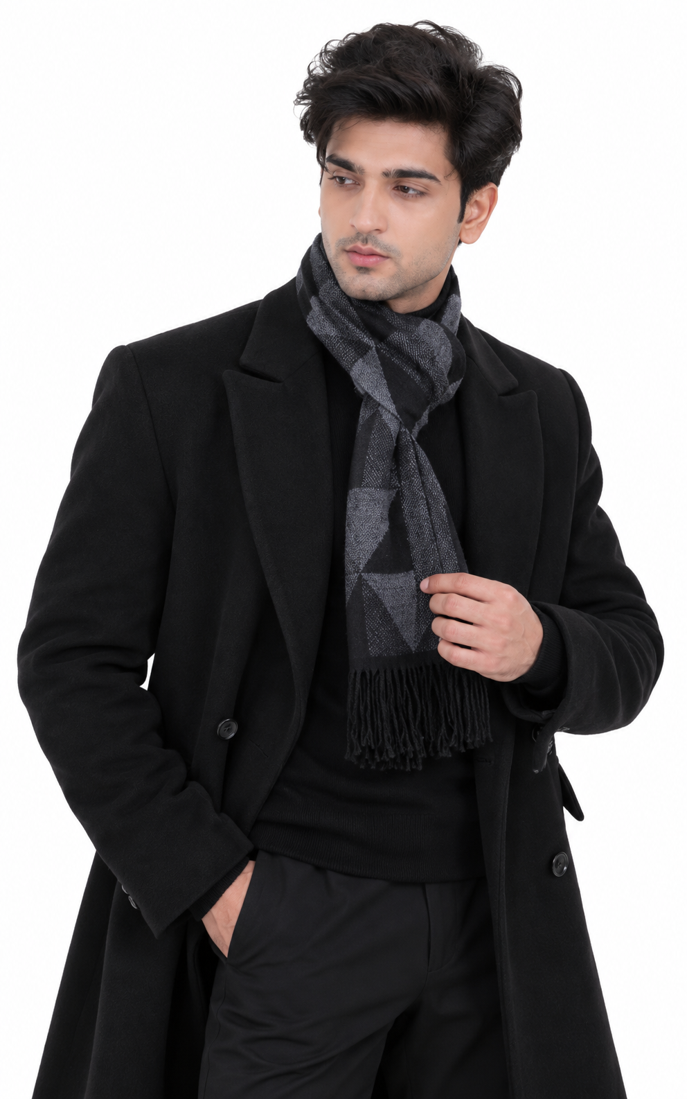 Woolen Geometric Muffler- Navy Blue | Amoldo