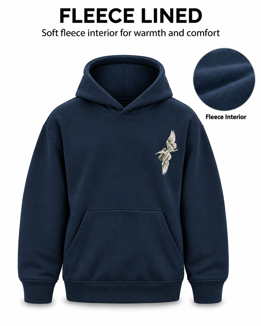 Amoldo Men's Fleece Hoodie with Graphic Print | 400+ GSM Sweatshirt | Navy