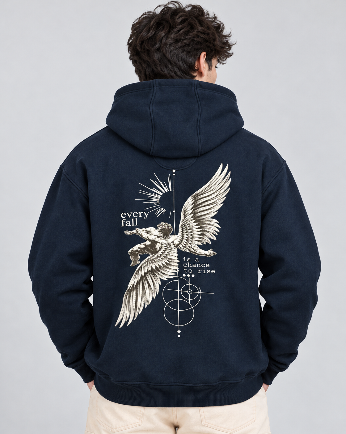 Amoldo Men's Fleece Hoodie with Graphic Print | 400+ GSM Sweatshirt | Navy