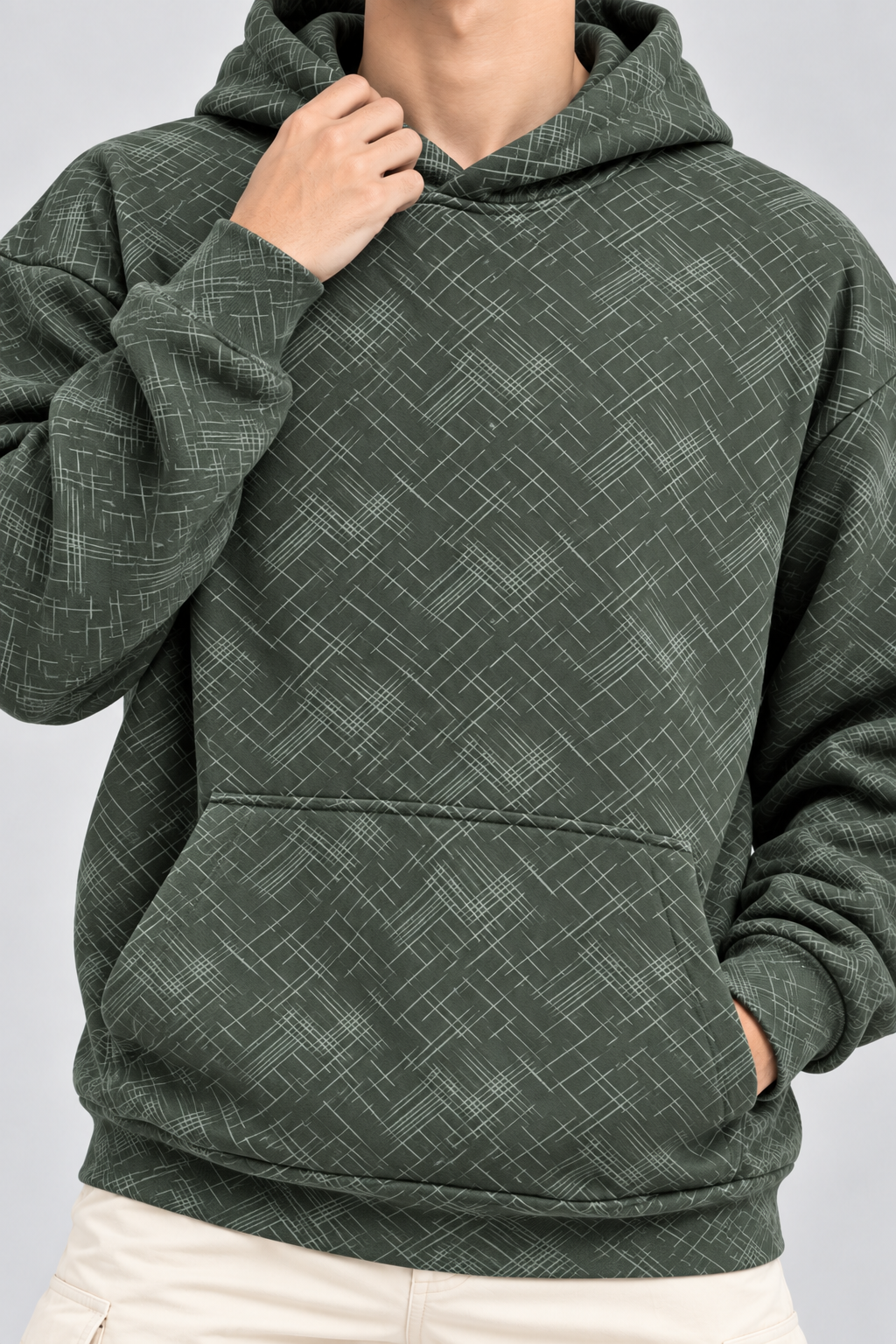 Amoldo Men's Printed Pullover Hooded Sweatshirt | 400+ GSM | Olive