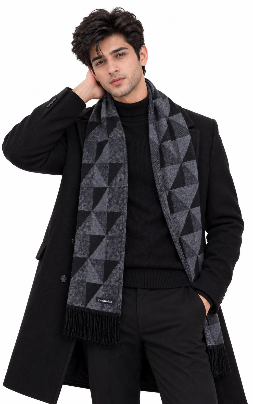 Woolen Geometric Muffler- Navy Blue | Amoldo