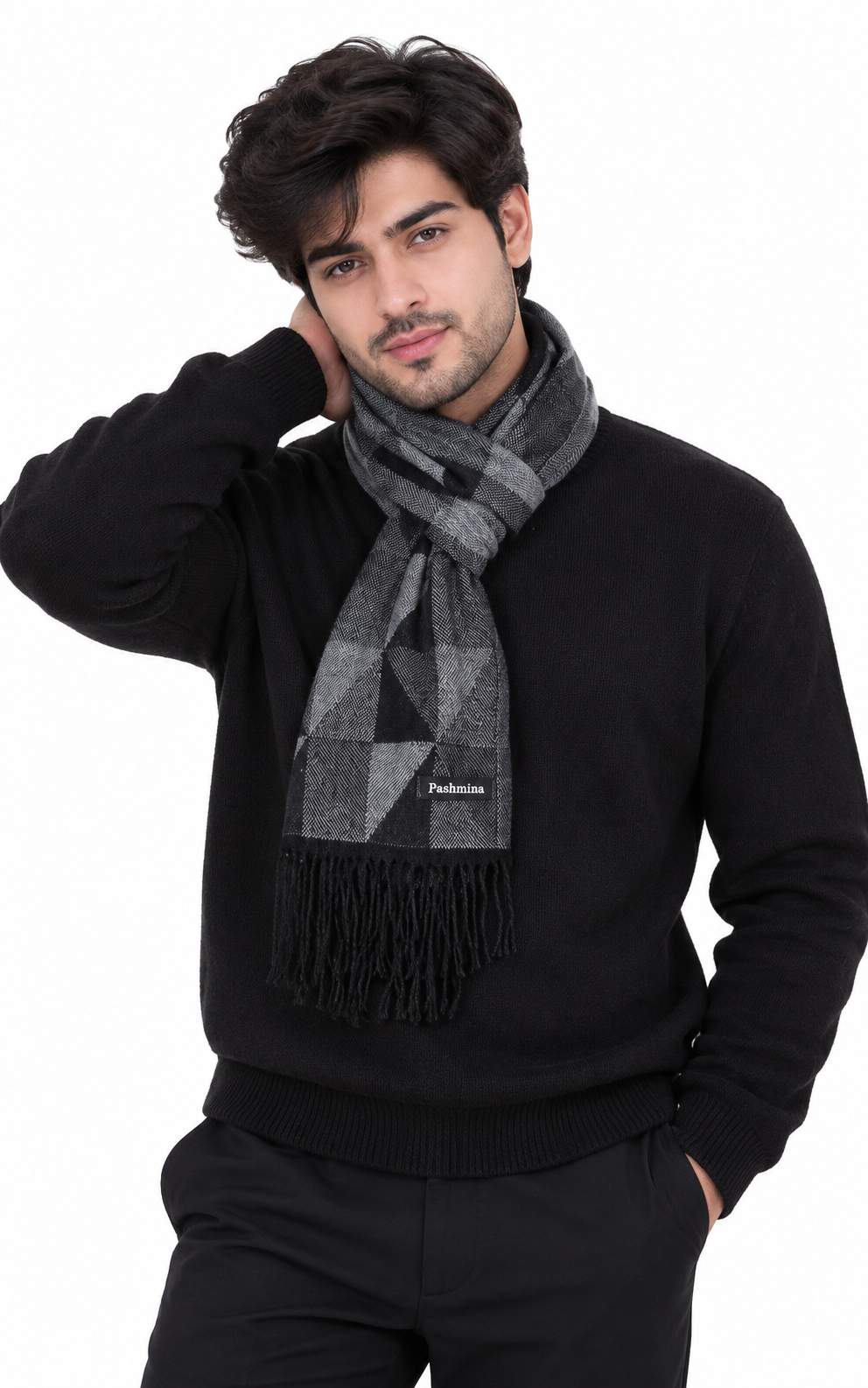 Woolen Geometric Muffler- Dark Grey | Amoldo
