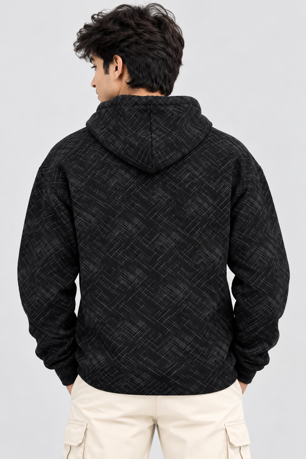 Amoldo Men's Printed Pullover Hooded Sweatshirt | 400+ GSM | Black