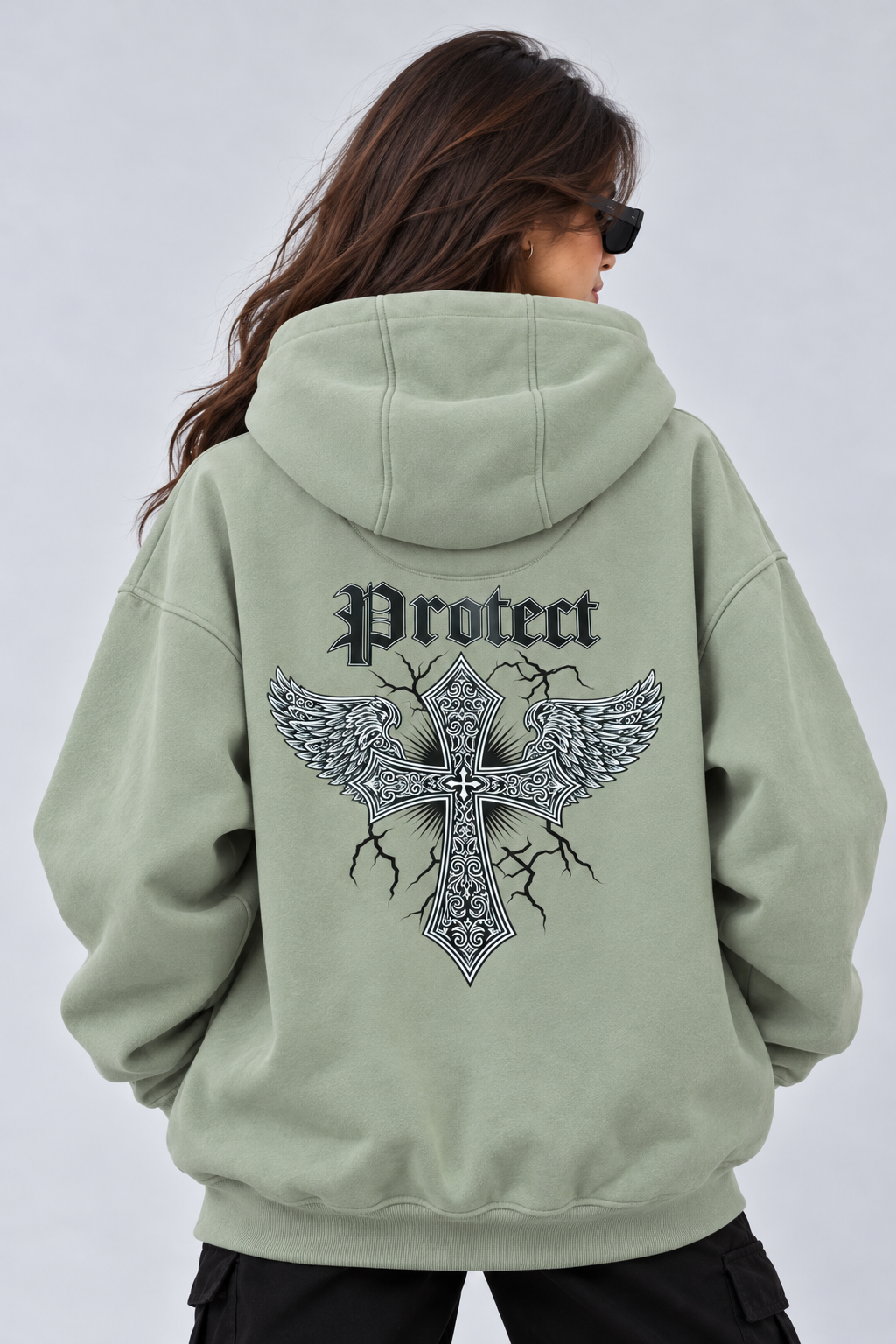 AMOLDO Women's Oversized Fleece Lined Hooded Sweatshirt | 400+ GSM | Sage Green