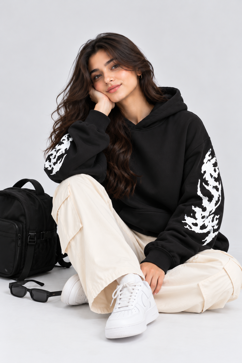 Women's Oversized Hoodie with Graphic Print | 400+GSM | Black
