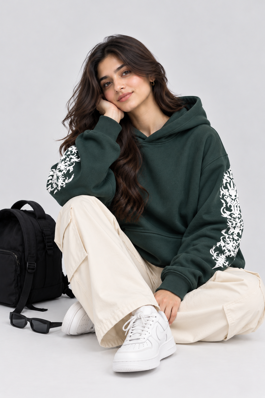 Women's Oversized Hoodie with Graphic Print | 400+GSM | Dark Green