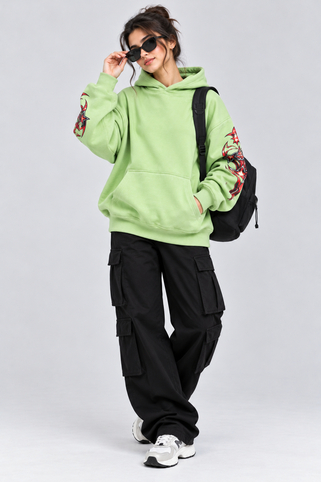 Women's Oversized Hoodie with Graphic Print | 400+GSM | Light Green