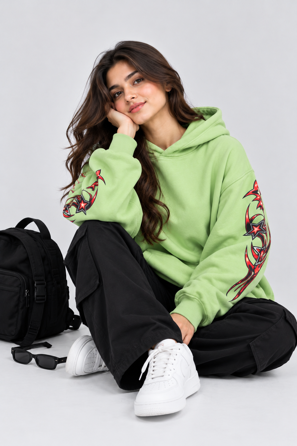 Women's Oversized Hoodie with Graphic Print | 400+GSM | Light Green