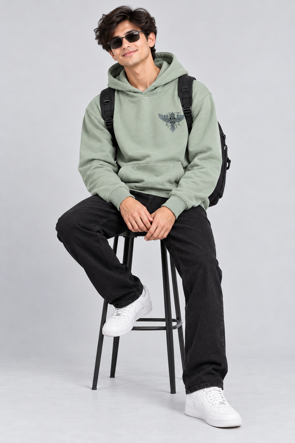 Amoldo Men's Fleece Hoodie with Graphic Print | 400+ GSM Sweatshirt | Sage Green