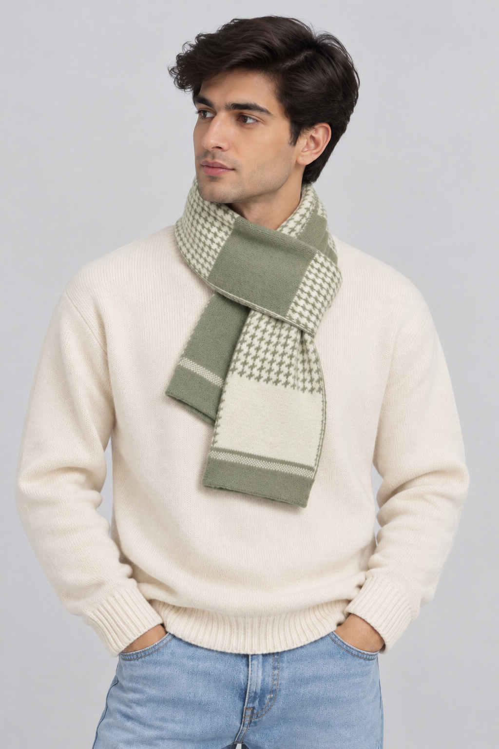 Unisex Winter Muffler Scarf for Men and Women with Checkered Pattern | Sage Green