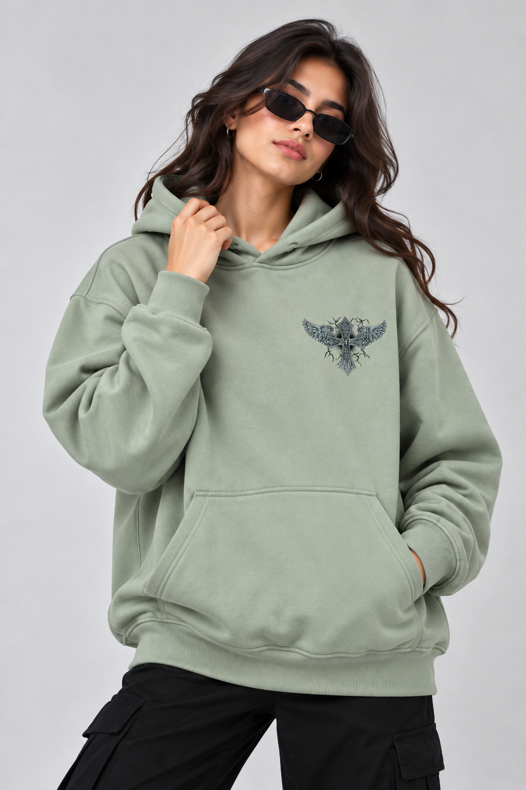AMOLDO Women's Oversized Fleece Lined Hooded Sweatshirt | 400+ GSM | Sage Green