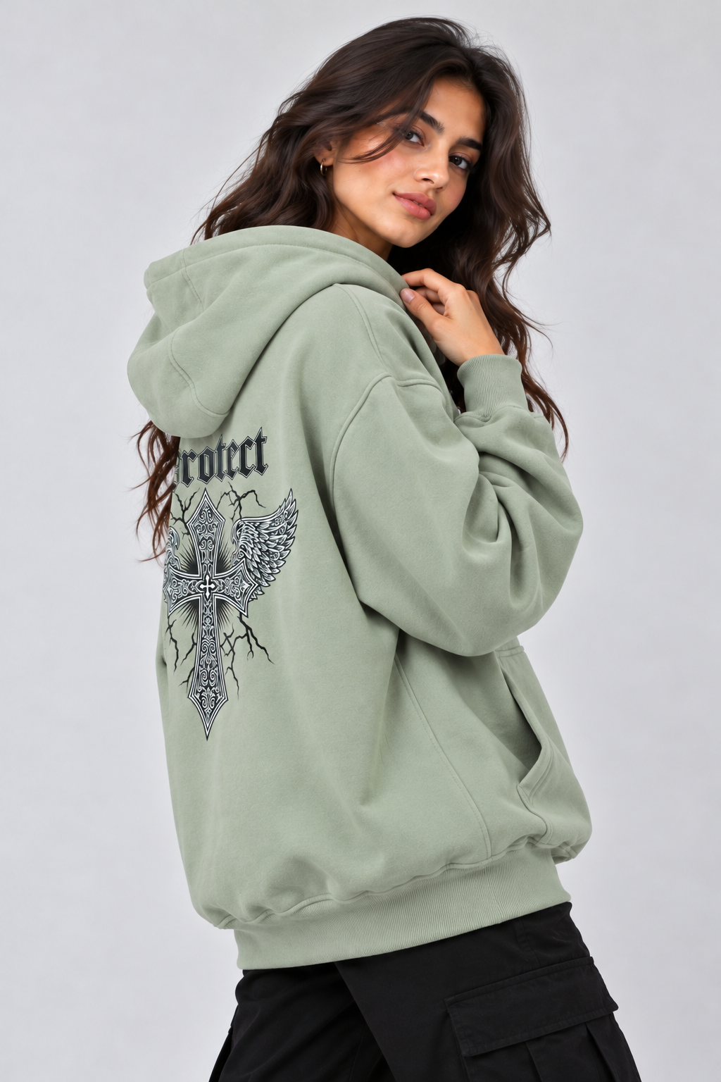 AMOLDO Women's Oversized Fleece Lined Hooded Sweatshirt | 400+ GSM | Sage Green