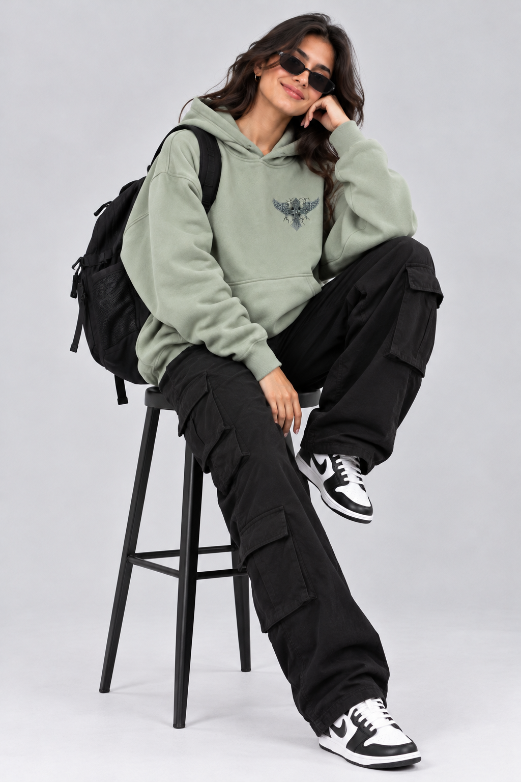 AMOLDO Women's Oversized Fleece Lined Hooded Sweatshirt | 400+ GSM | Sage Green