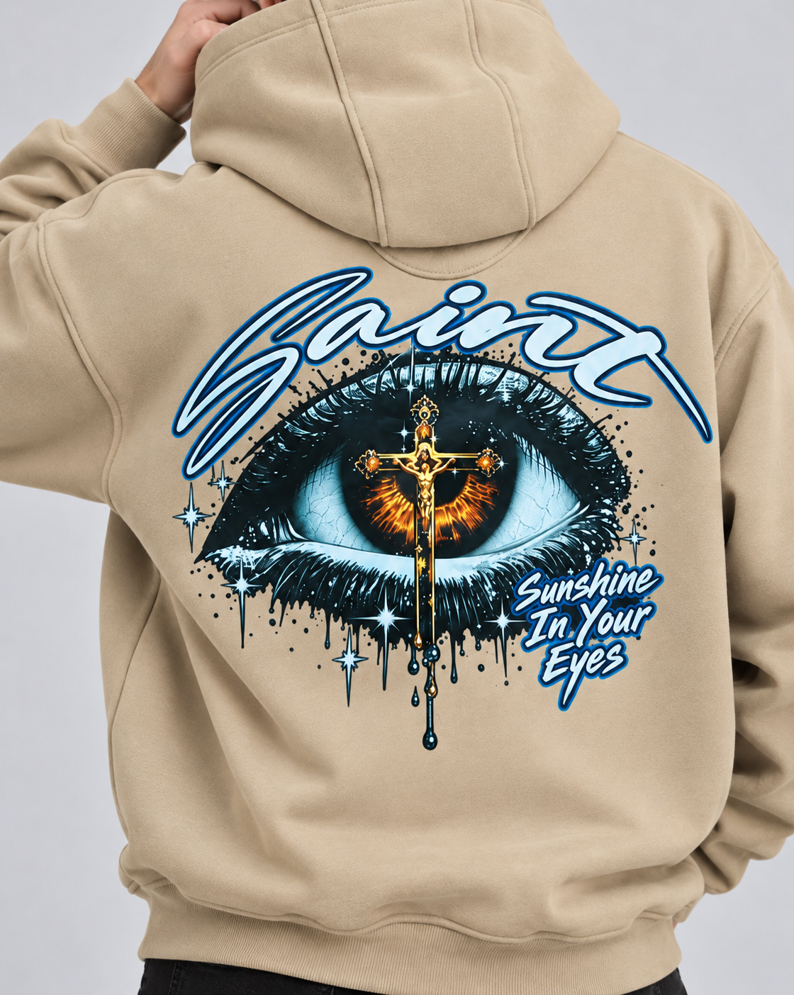 Amoldo Men's Fleece Hoodie with Graphic Print | 400+ GSM Sweatshirt | Beige