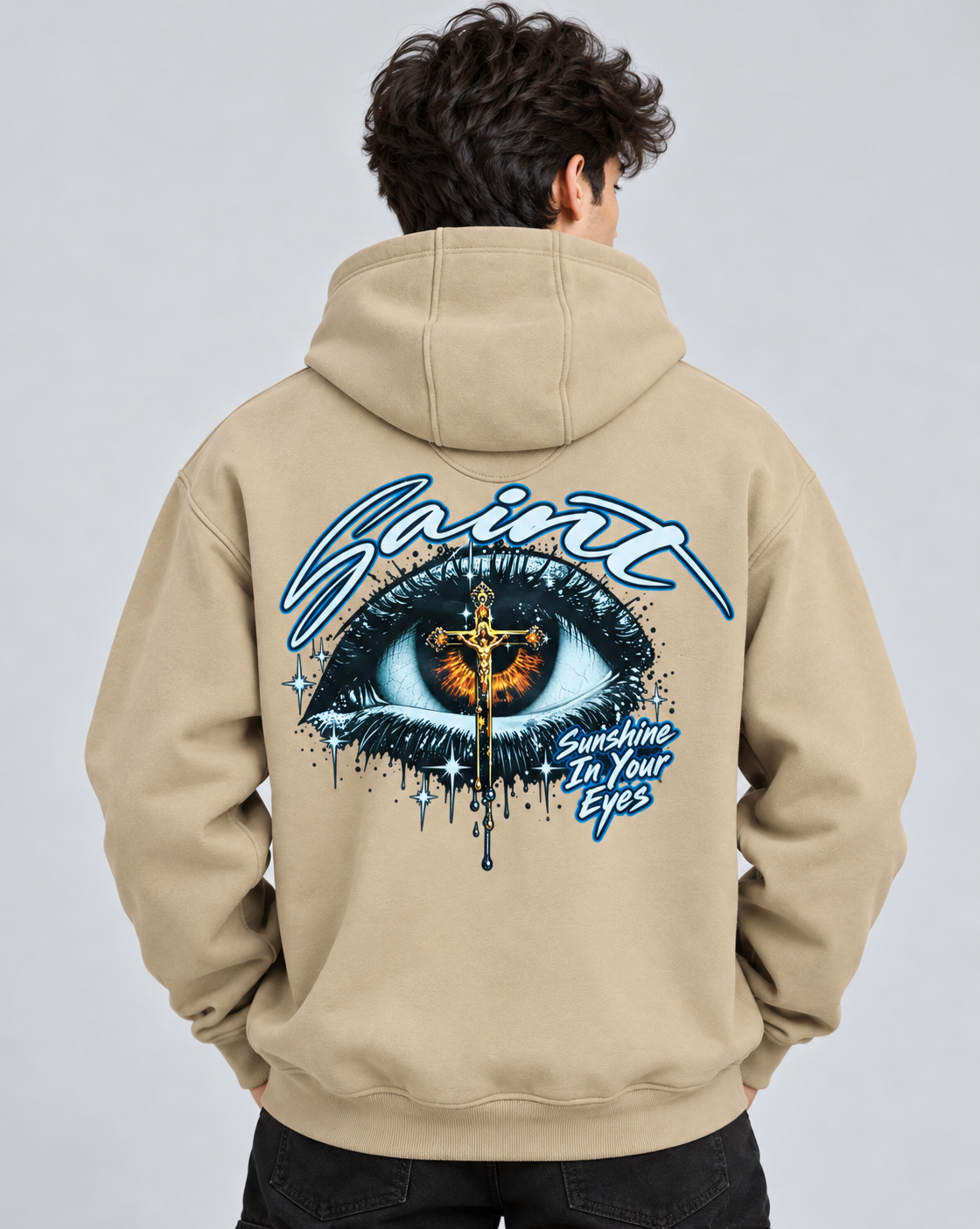 Amoldo Men's Fleece Hoodie with Graphic Print | 400+ GSM Sweatshirt | Beige