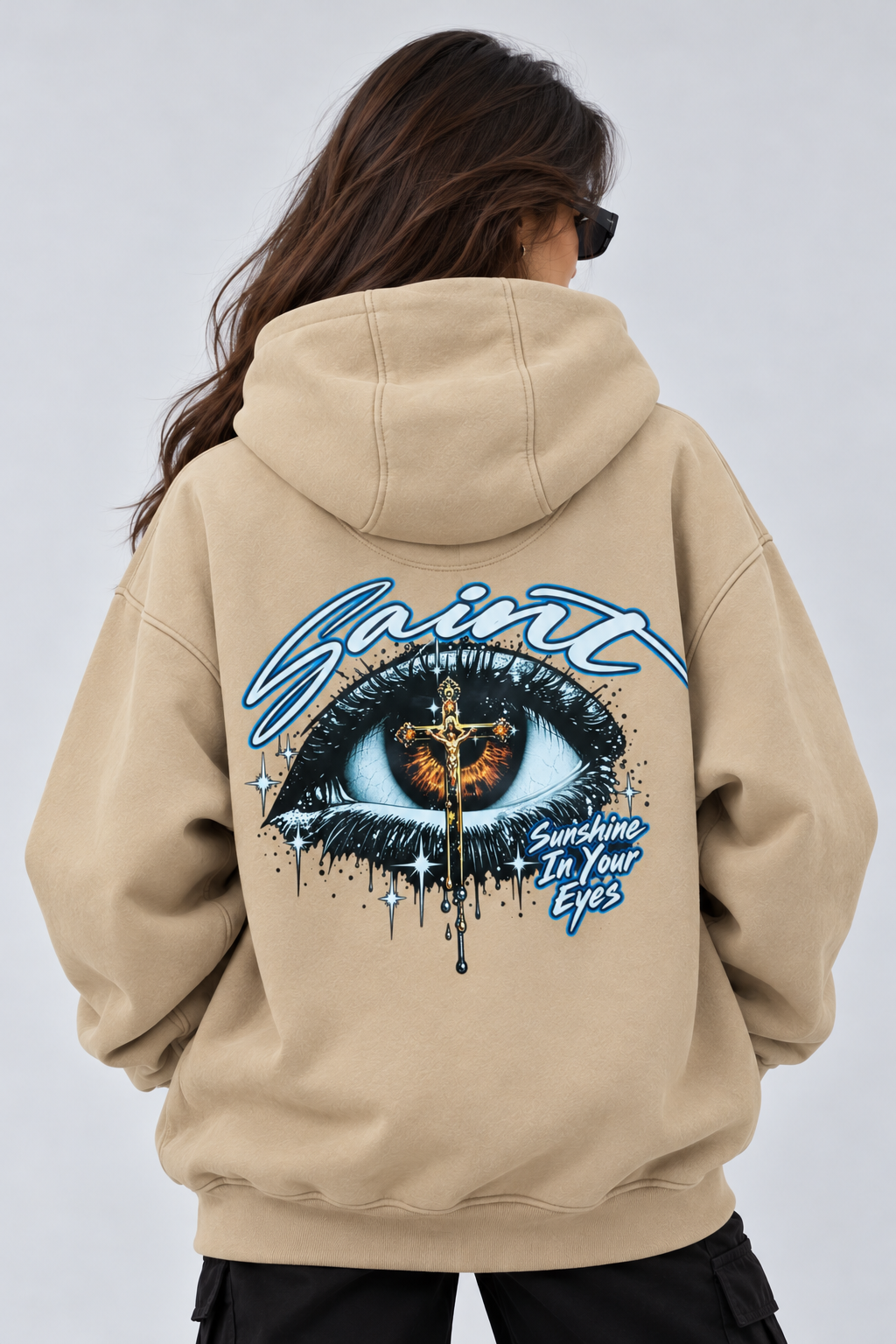 AMOLDO Women's Oversized Fleece Lined Hooded Sweatshirt | 400+ GSM | Beige