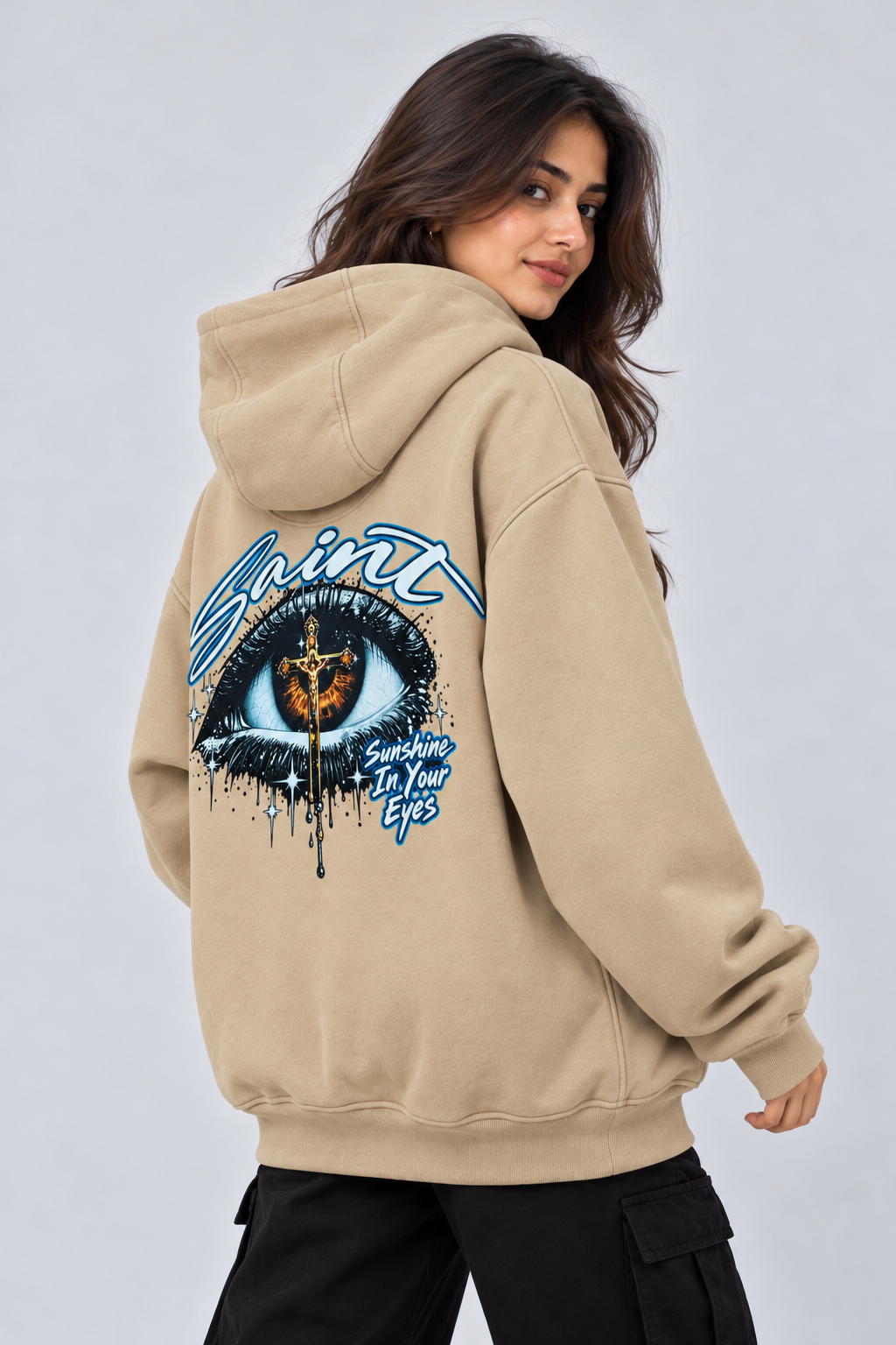 AMOLDO Women's Oversized Fleece Lined Hooded Sweatshirt | 400+ GSM | Beige